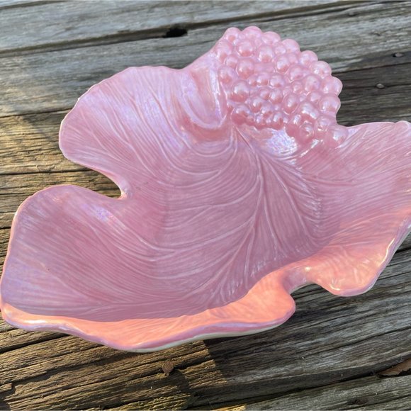 Vintage MCM Pink Lusterware Leaf Shape Bowl DIsh Decor - Picture 6 of 10
